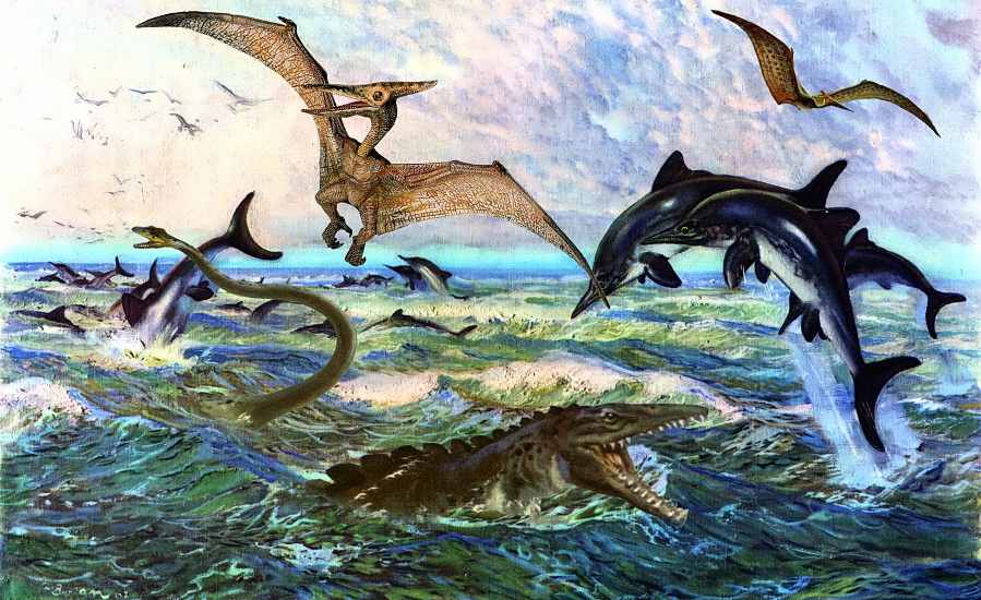 mosasaurs, ichthyosaurs, pterosaurs
