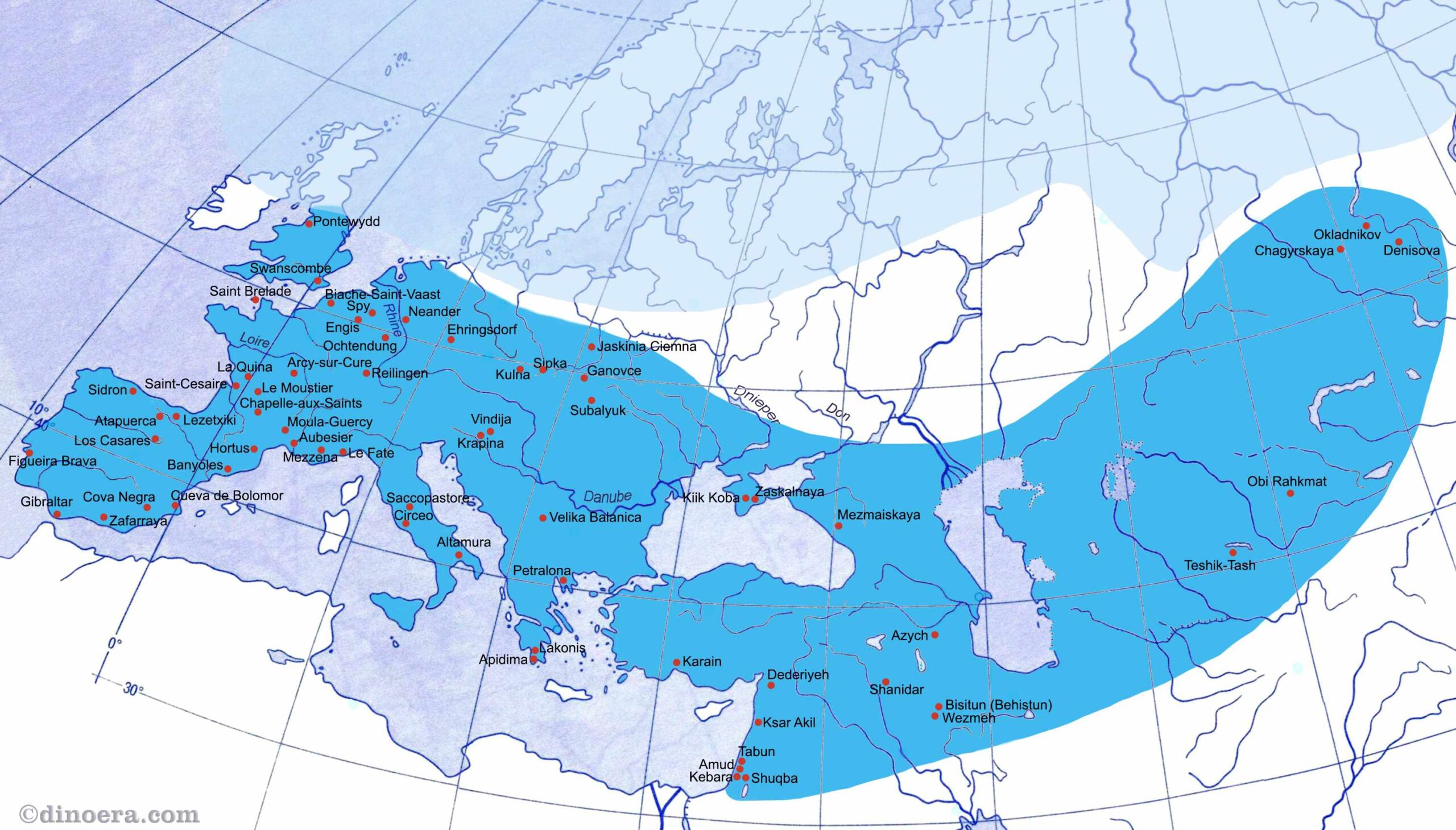 Map of Neanderthal distribution